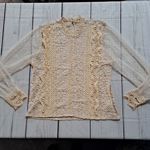 Boho Bohemian Lace Sheer Long Sleeve Small - Picture 1 of 10